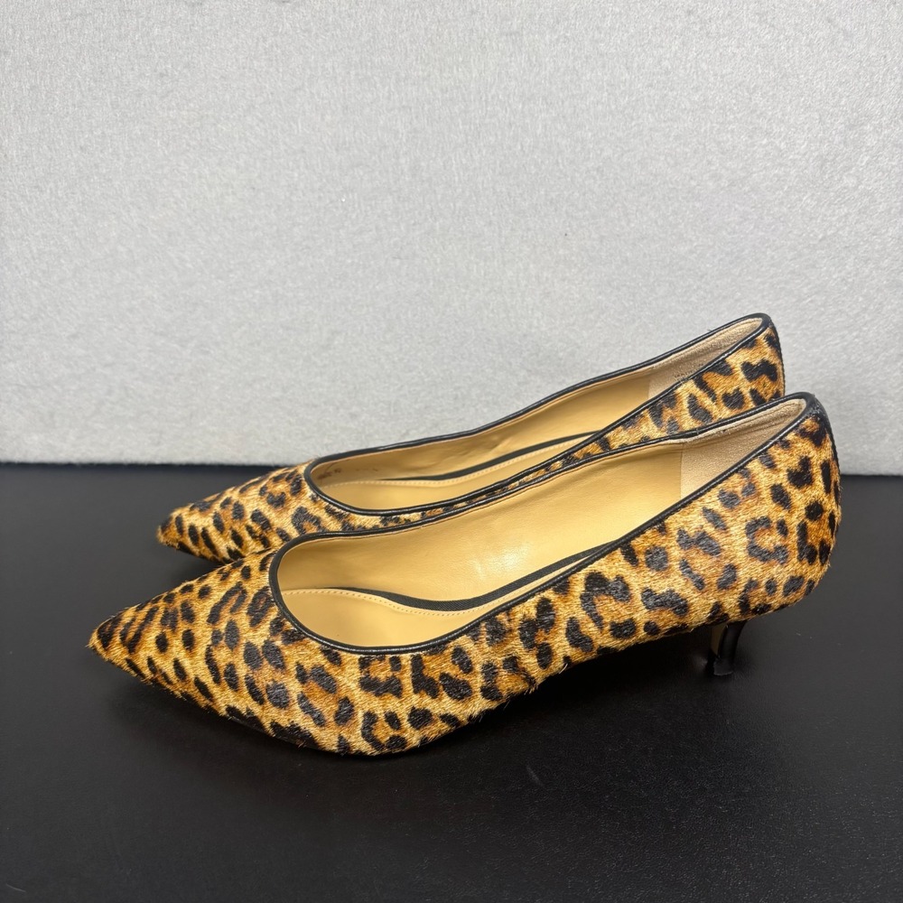 Talbots Sylvie Leopard Print Calf Hair Kitten Heel Pumps Women's Size 7W Wide